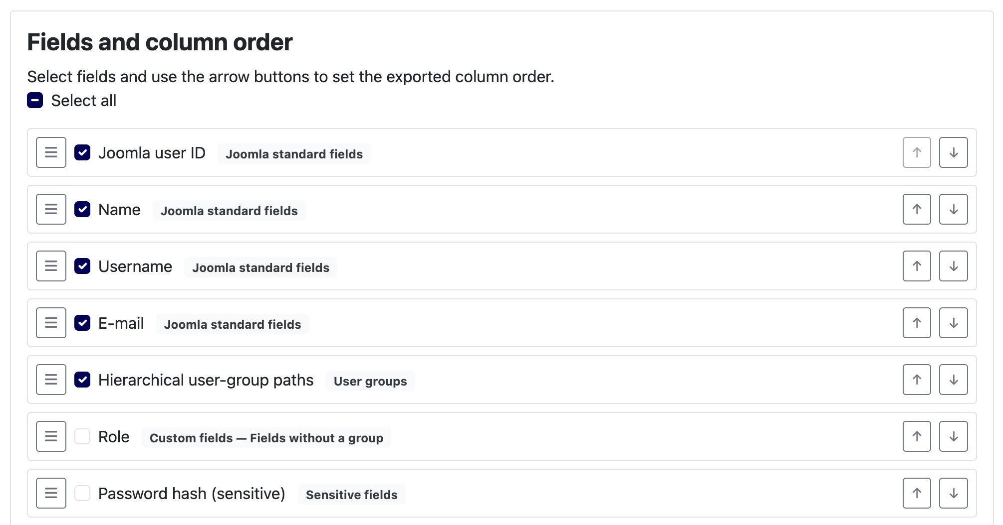 13 export filter fields